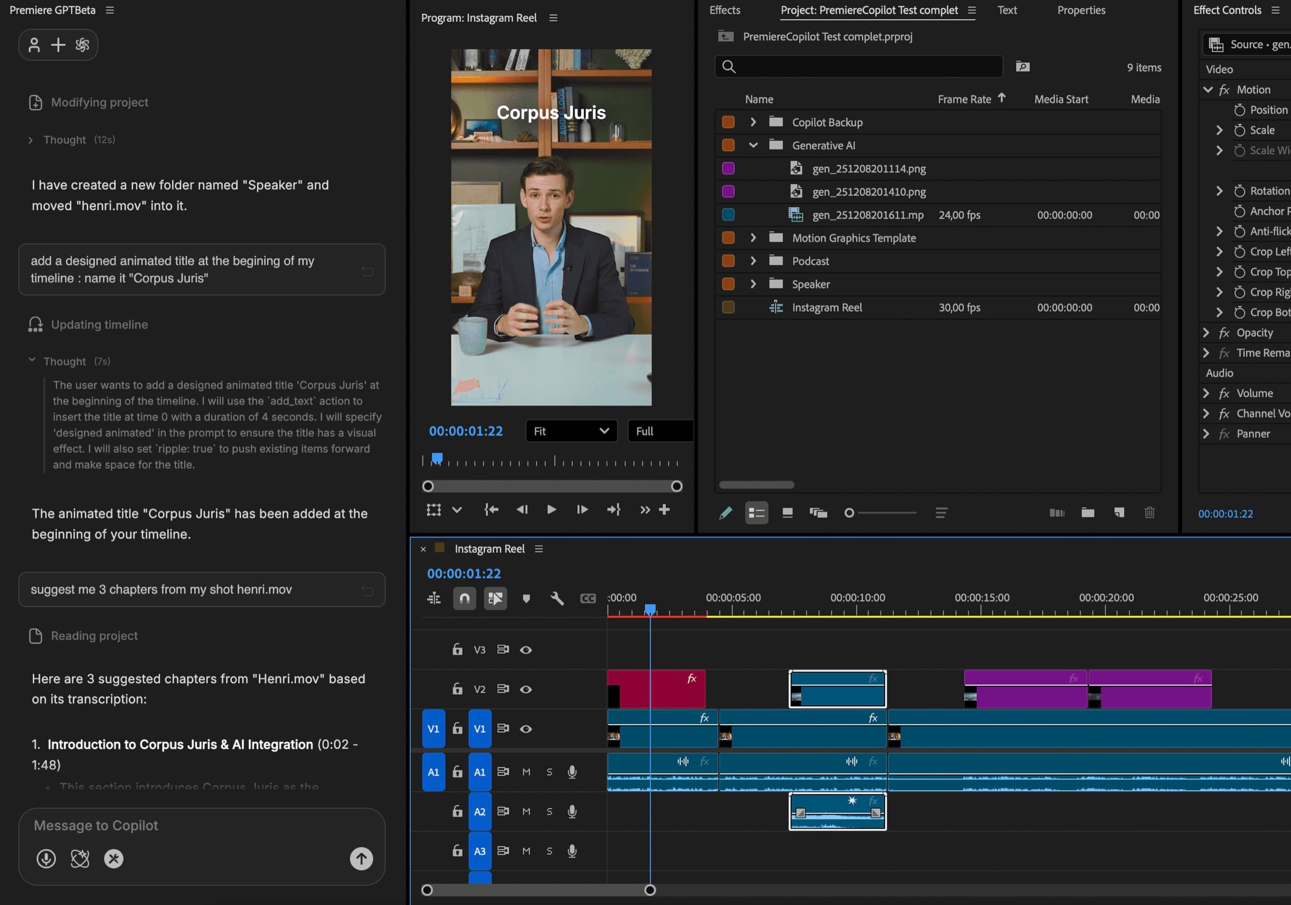 Diarization splitting a single audio track into per-speaker lanes in Adobe Premiere Pro