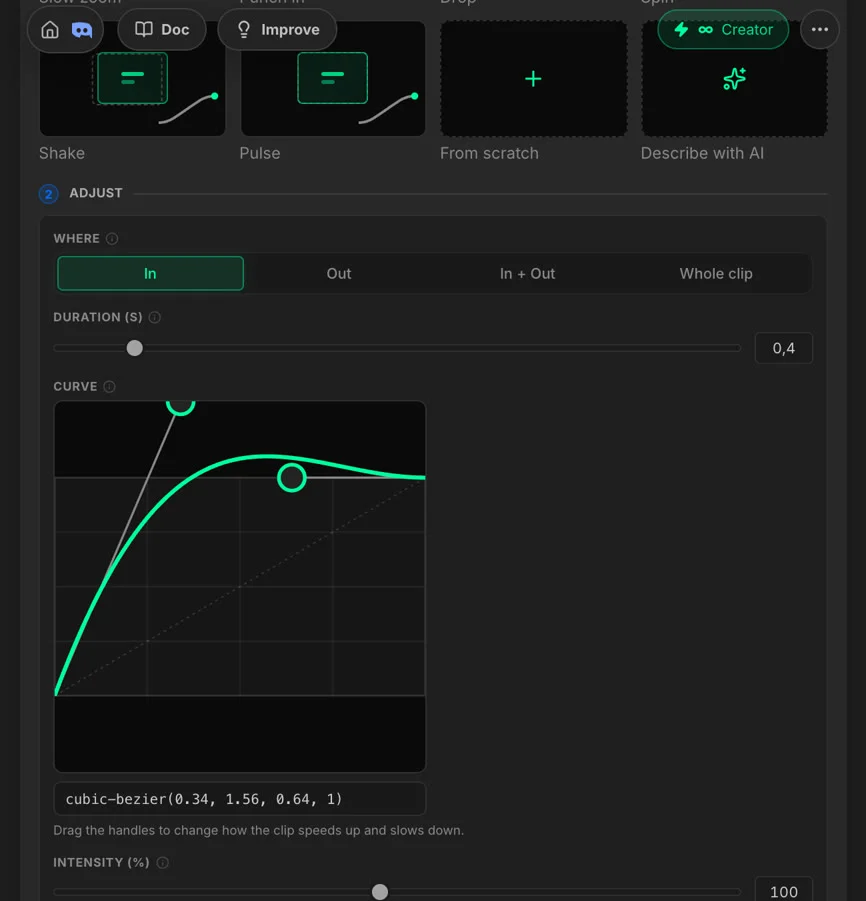 Smart Ease panel inside Premiere Pro