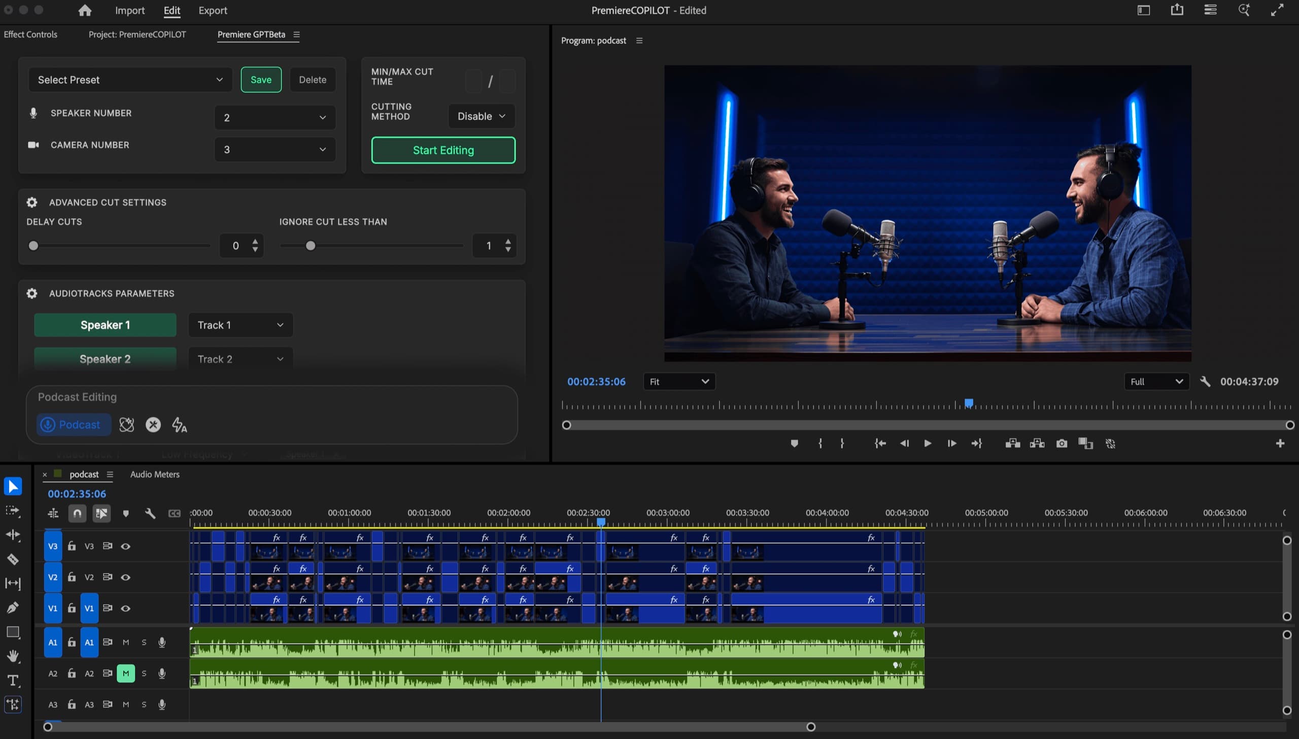 Auto Podcast multicam pipeline in Adobe Premiere Pro