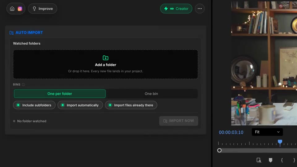 Der Ordner Downloads wird in Auto Import hinzugefügt, seine Dateien erscheinen im Projektfenster