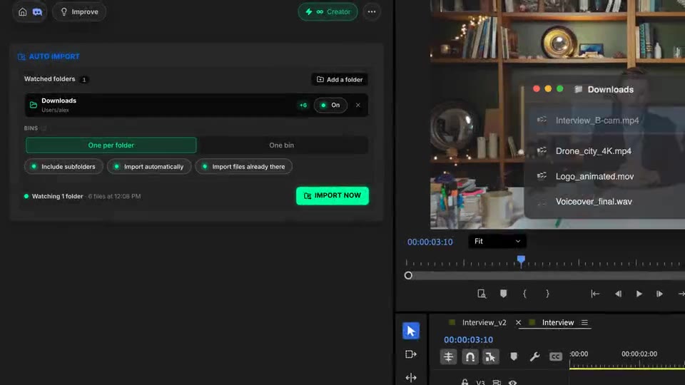 Ein neues Video wird in Downloads fertig geladen und erscheint im Projektfenster