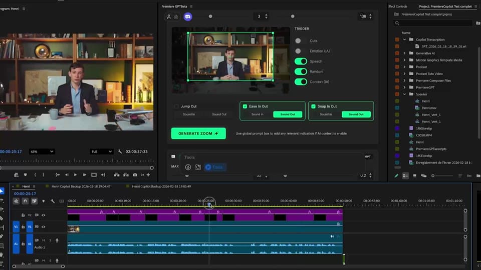 Native zoom effect clips placed on V2/V3 of the Premiere timeline