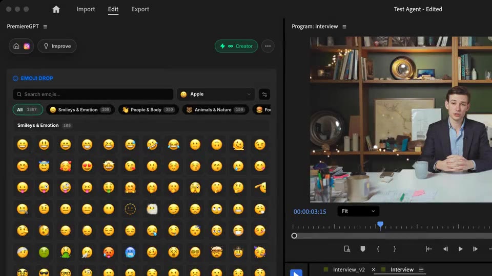 Größe „groß“ und einen Hautton in den Emoji Drop Einstellungen auswählen