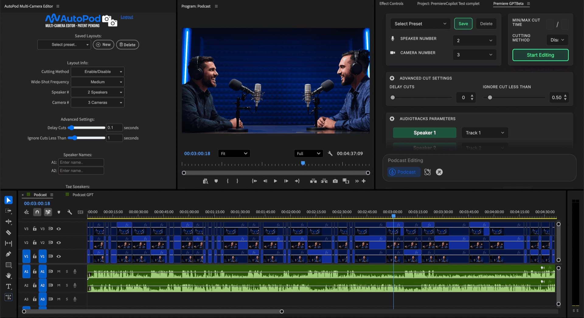 AutoPod Autocut multicam resultado en Adobe Premiere Pro