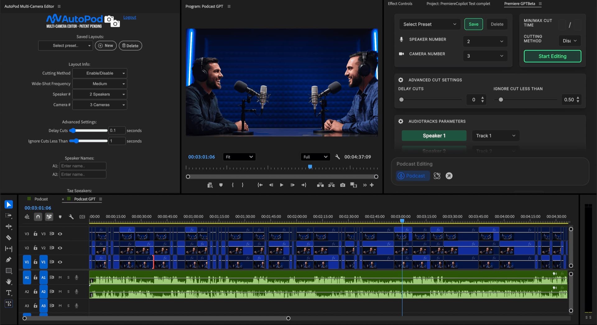 PremiereCopilot Autocut multicam resultado en Adobe Premiere Pro