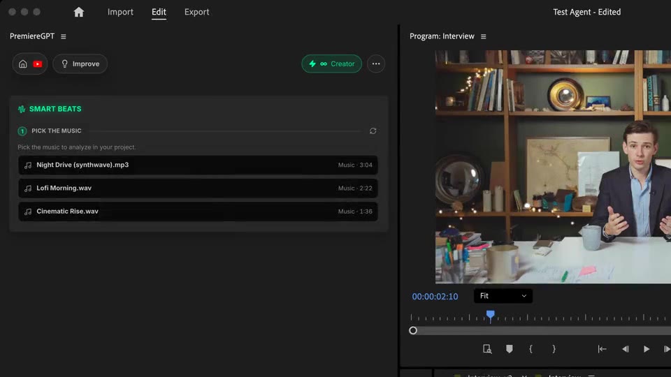 Eligiendo una música en el panel de Smart Beats y analizando su tempo, compases y secciones