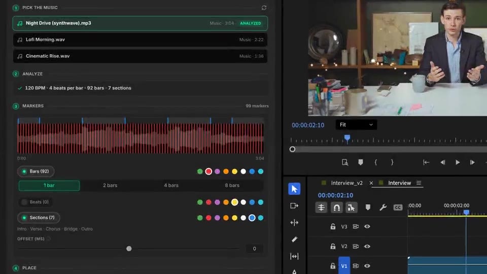 Ajustando un marcador cada 4 compases y cambiando su color, con la vista previa de la forma de onda actualizada