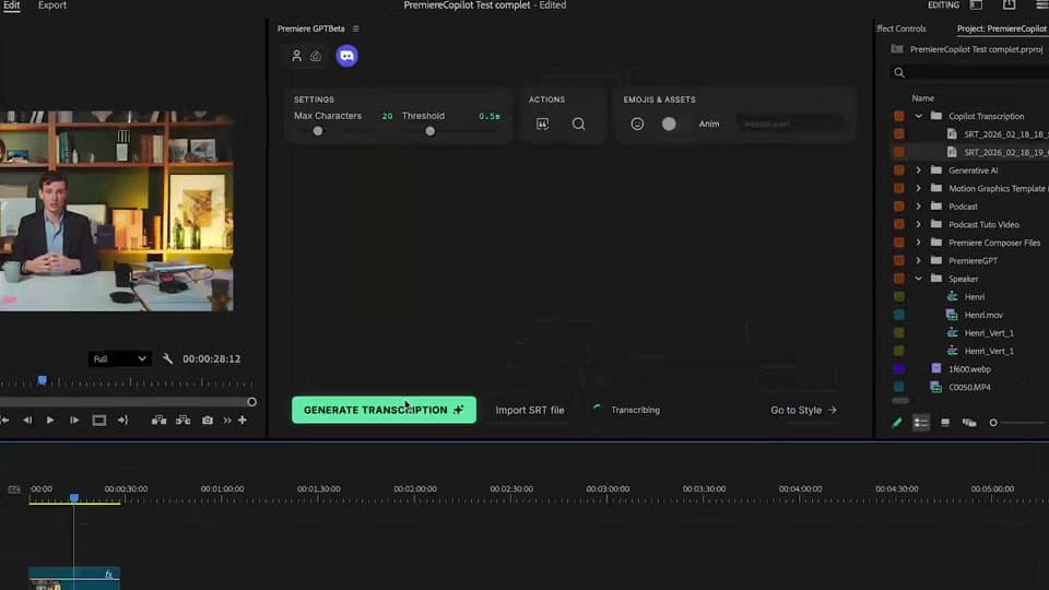 Generando una transcripción desde una línea de tiempo de Premiere con Smart Captions