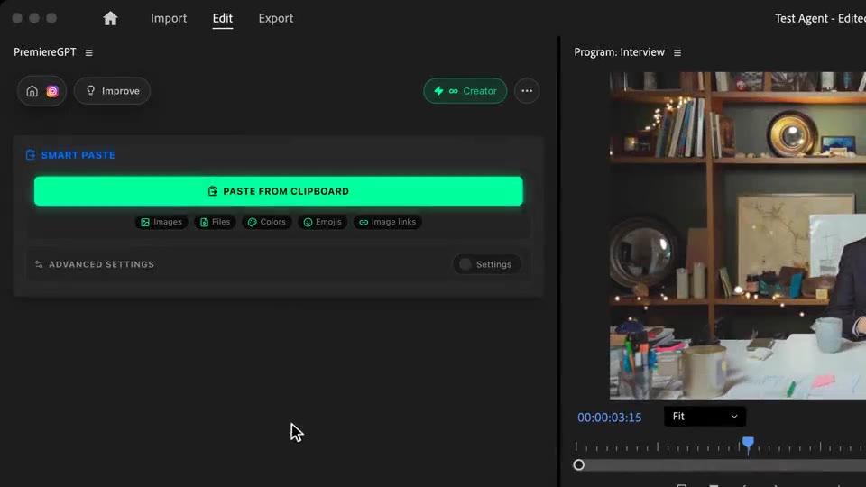 Clic en Paste from clipboard: la captura se coloca en la pista V3 y se ve en el monitor