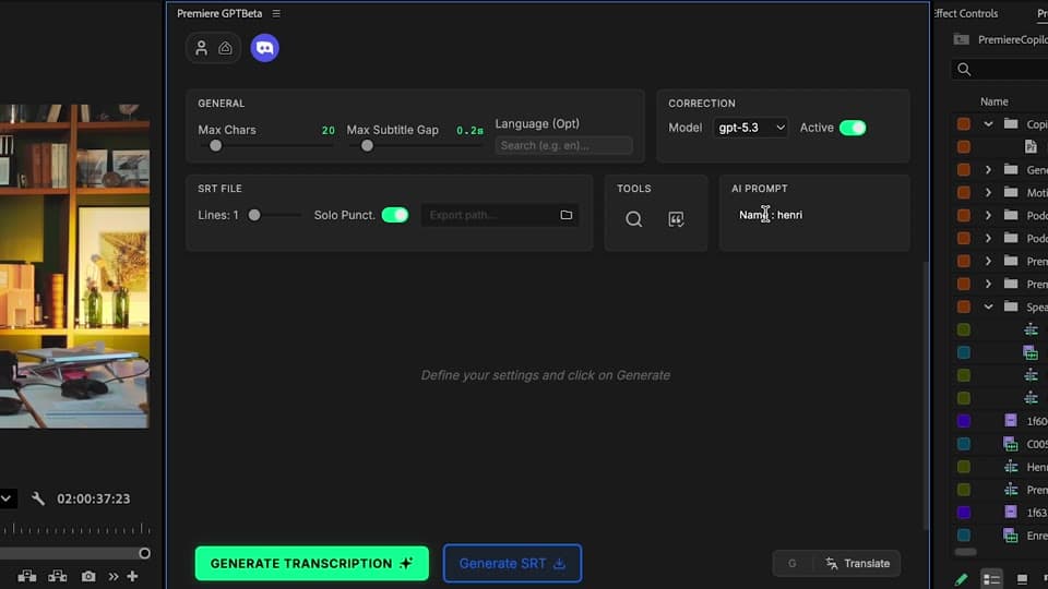 Configuring transcription settings before launch