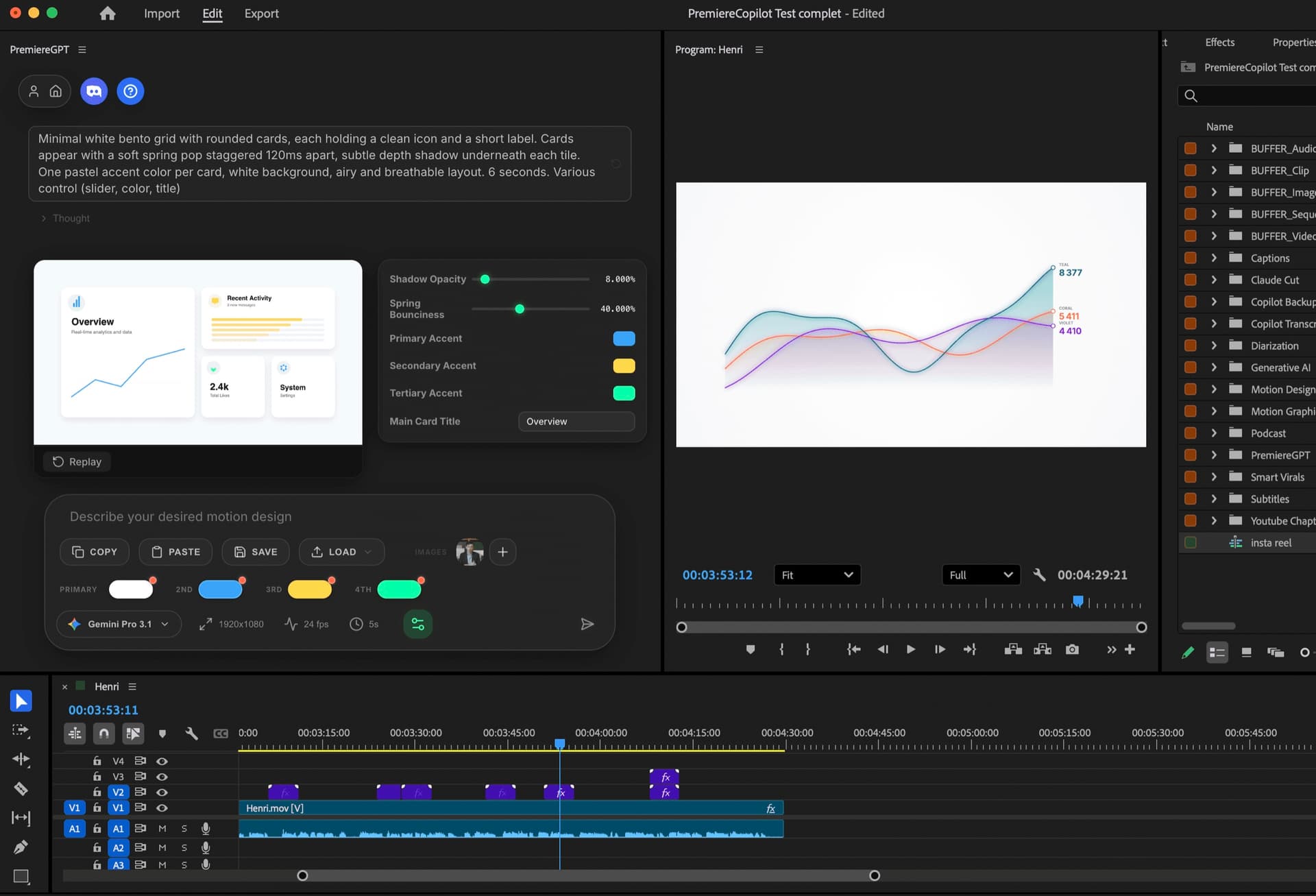 Vibe Motion generating 4K motion design from a prompt inside Adobe Premiere Pro